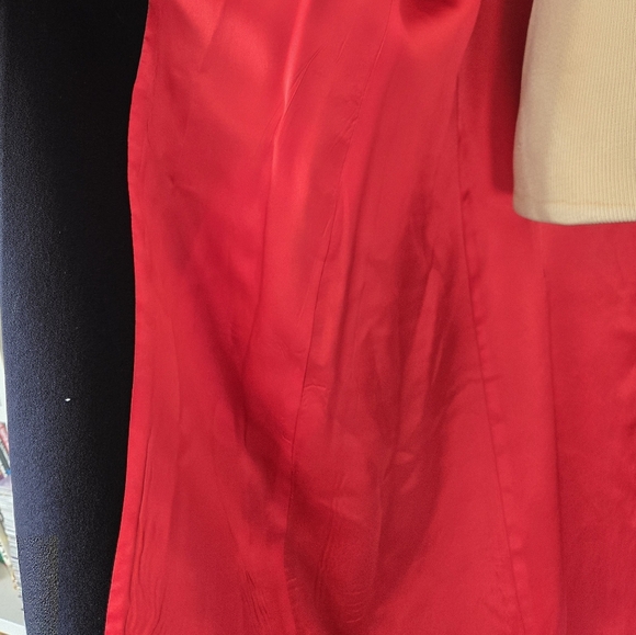 CARLA ZAMPATTI Virgin wool unbelted  navy trench,bright orange lining.Size Large - Picture 9 of 16